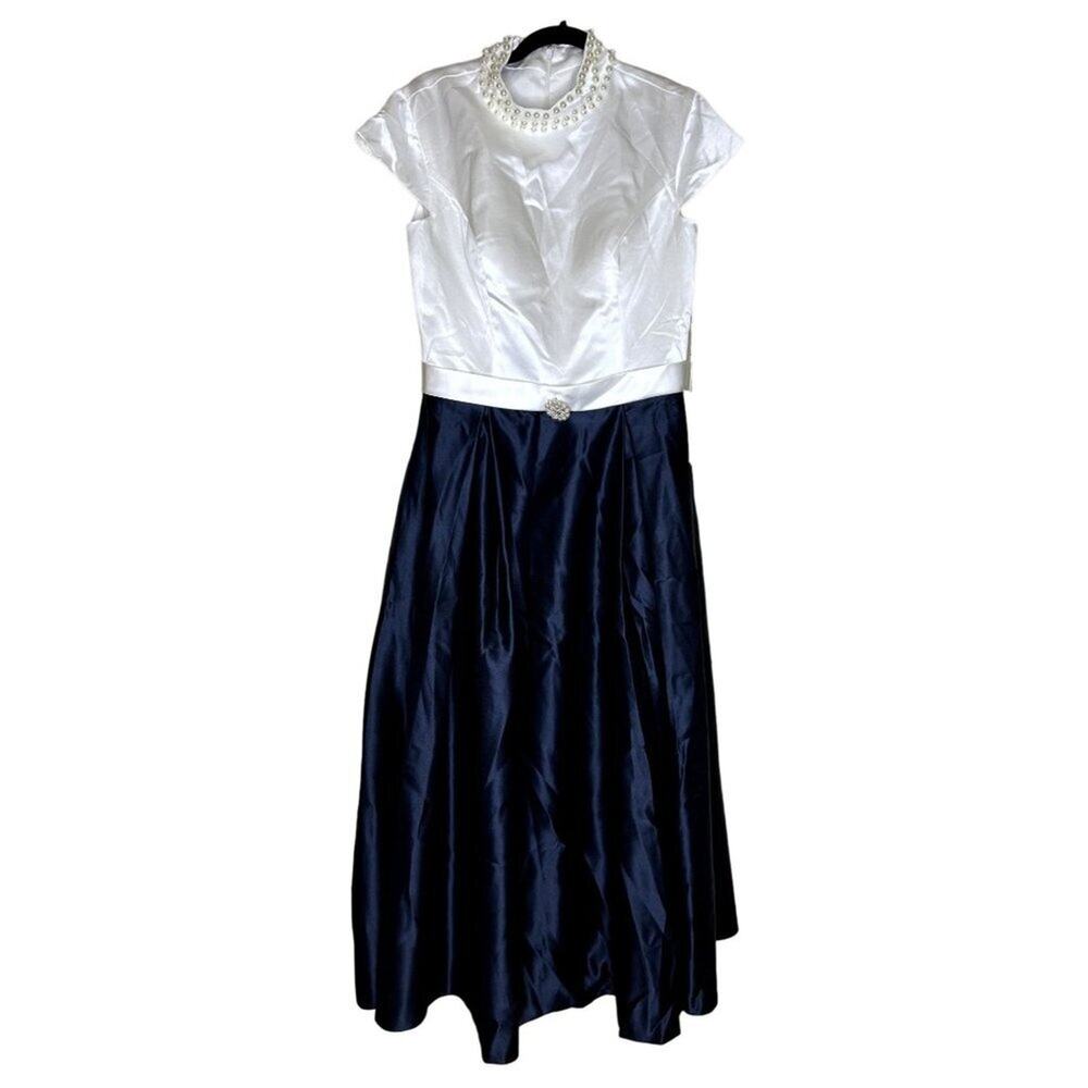 NWT LT LanTing Bride Pearl Formal Wedding Guest Evening Gown Navy US 10